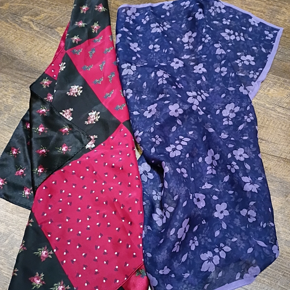 Talbots Red, Black, And Purple Floral Scarves